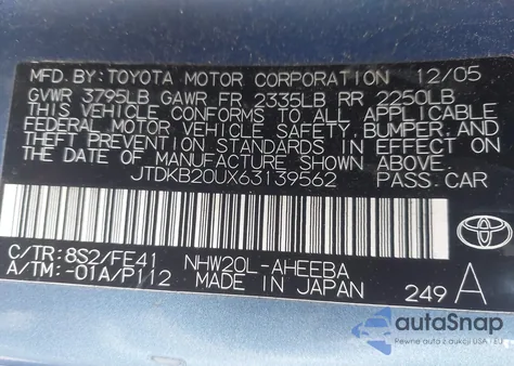 2006 Toyota Prius из США, поврежденный, VIN JTDKB20UX63139562